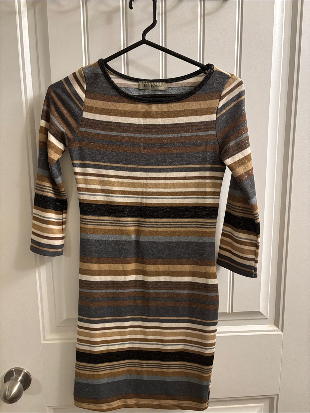 Striped Mini Dress in Brown, Gray, Cream and Black